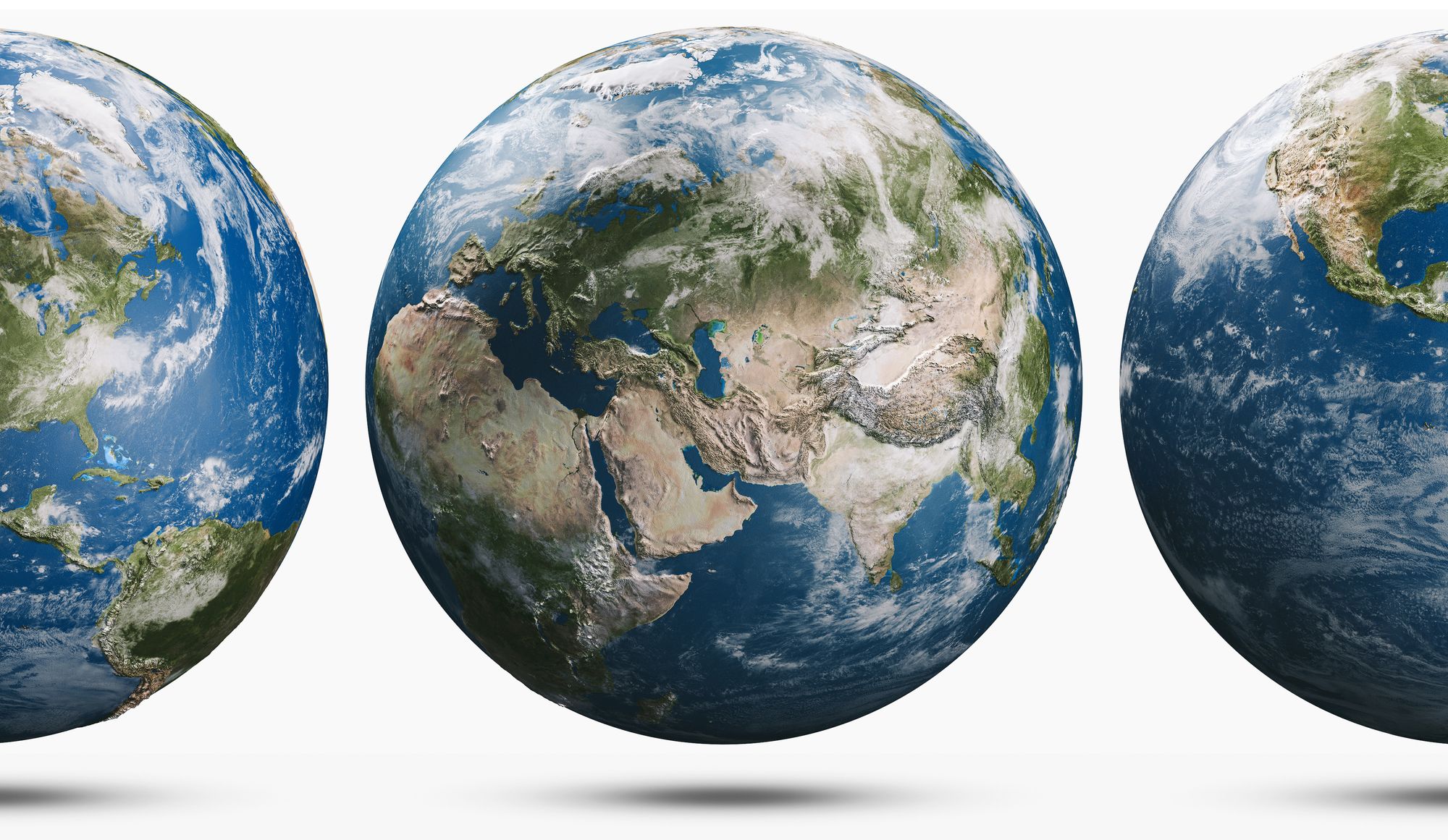 Fünf Planeten Erde nebeneinander