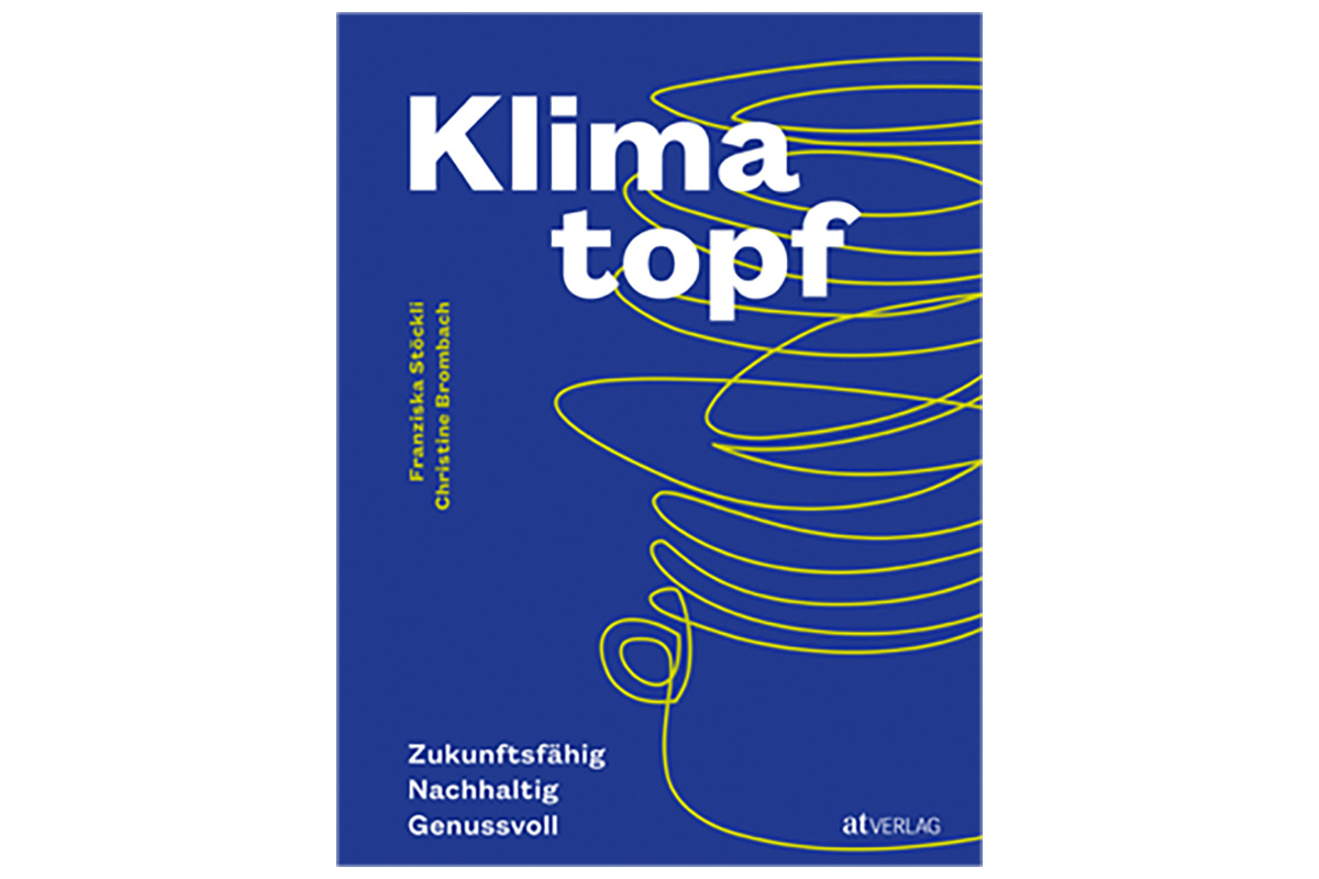 Das blaue Cover des Kochbuchs Klimatopf