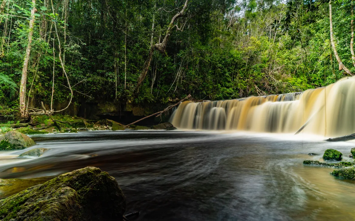 Waterfall on Amazon river linked to Igara Paraná River, La Chorrera, Amazonas Department, Colombia.