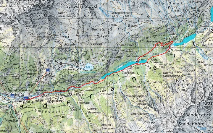 Karte zur Wanderung am Chärstelenbach