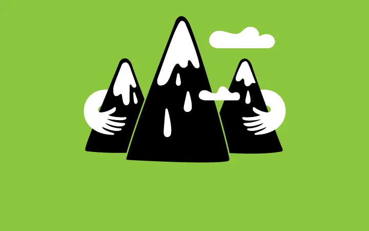 Hands hugging melting mountains