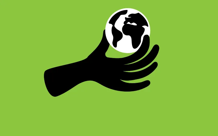 Illustrated hand holding planet earth