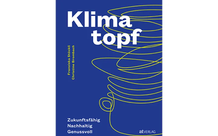 Das blaue Cover des Kochbuchs Klimatopf