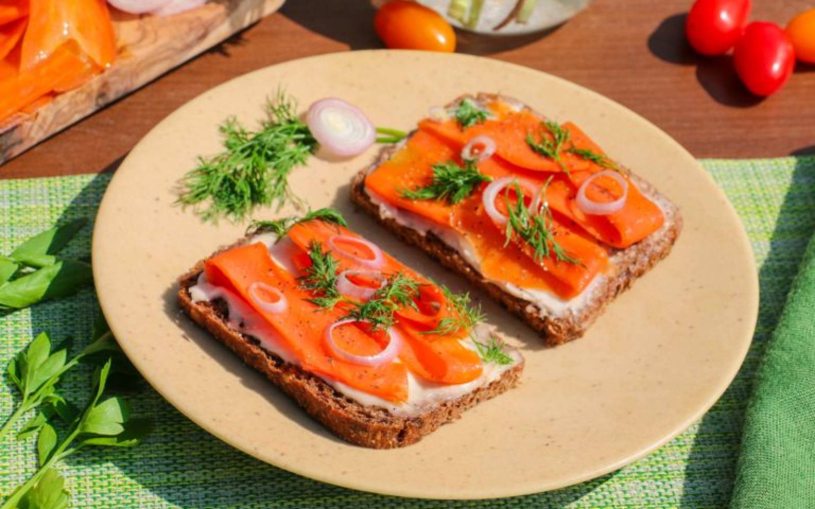 vegan carrot salmon on a plate