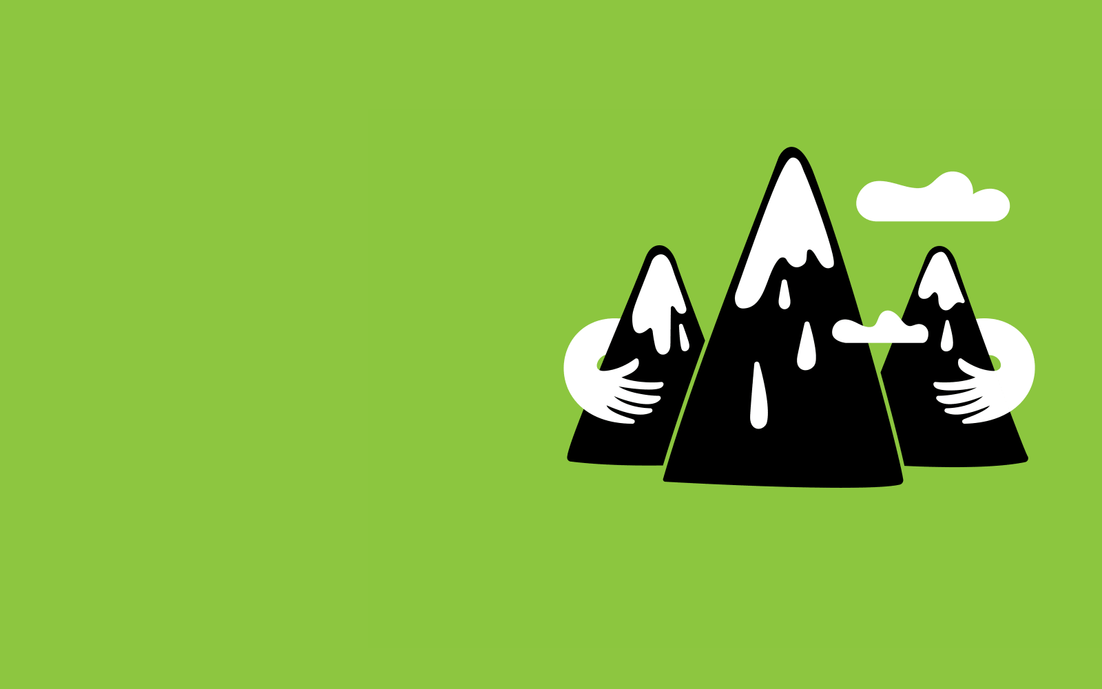 illustrated mountains on green background
