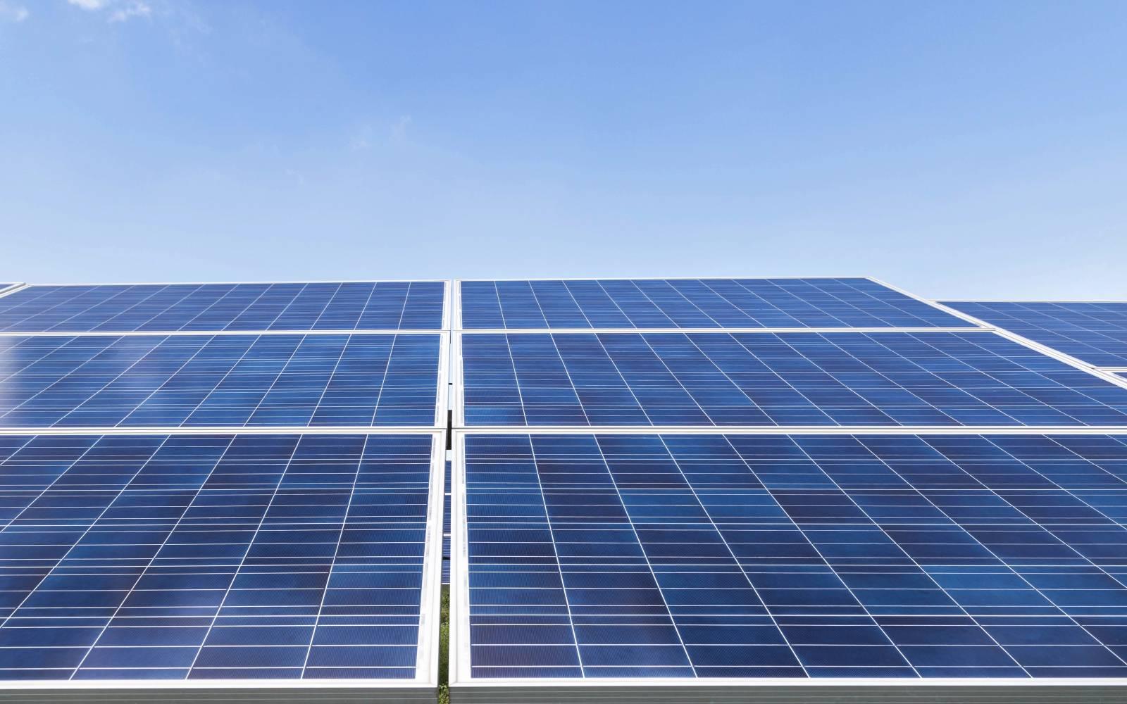 Close up solar panels in power station