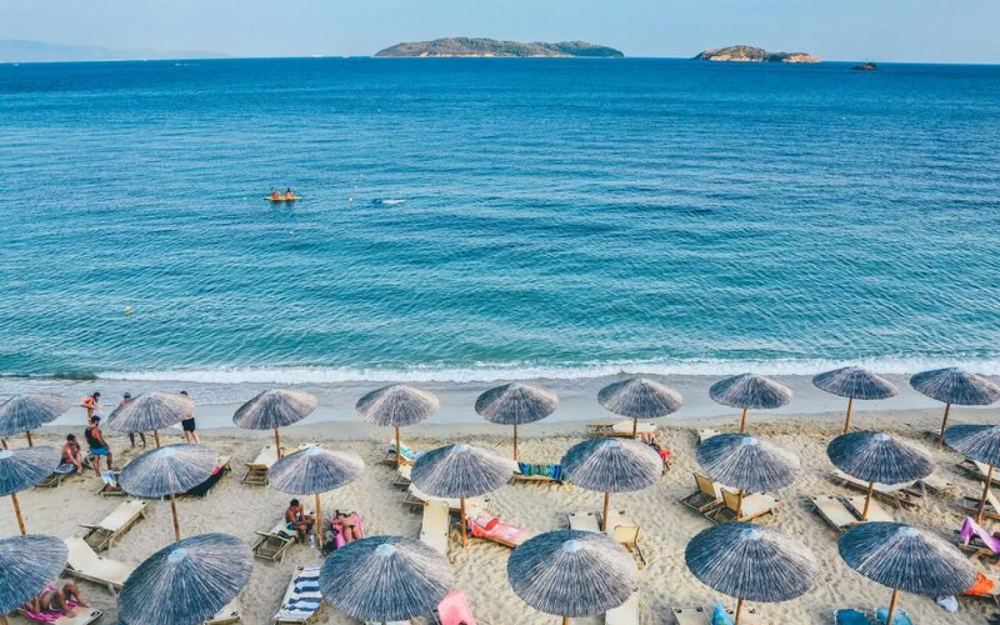 A drone image of a beach on the mediterranean sea