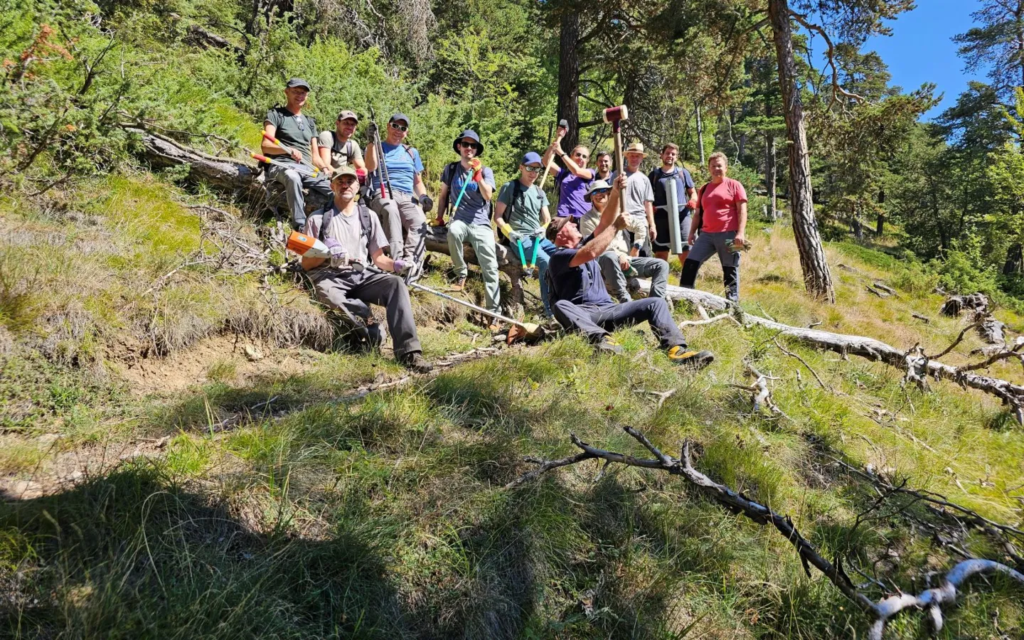 Group of volunteers in the mountains