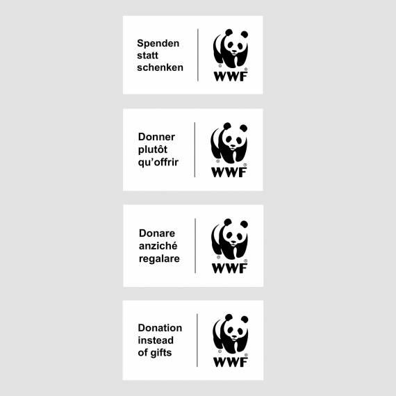 «Spenden statt schenken» Logo in 4 Sprachen