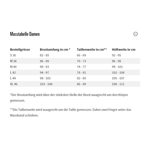 Shop Masstabelle Damen