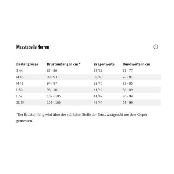 Shop Masstabelle Herren