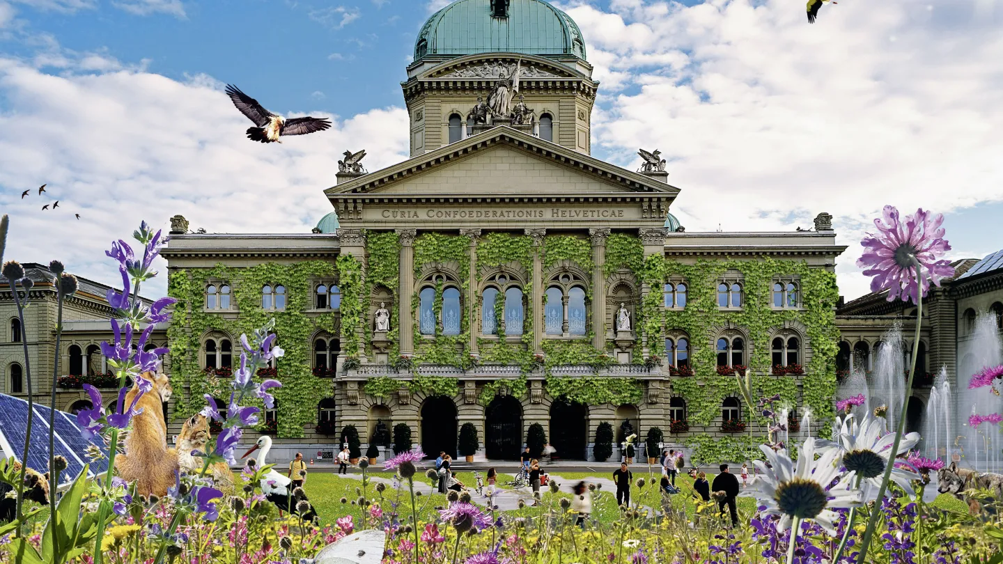 Eine Fotomontage des Bundeshauses für die WWF Wahlbeilage 2015