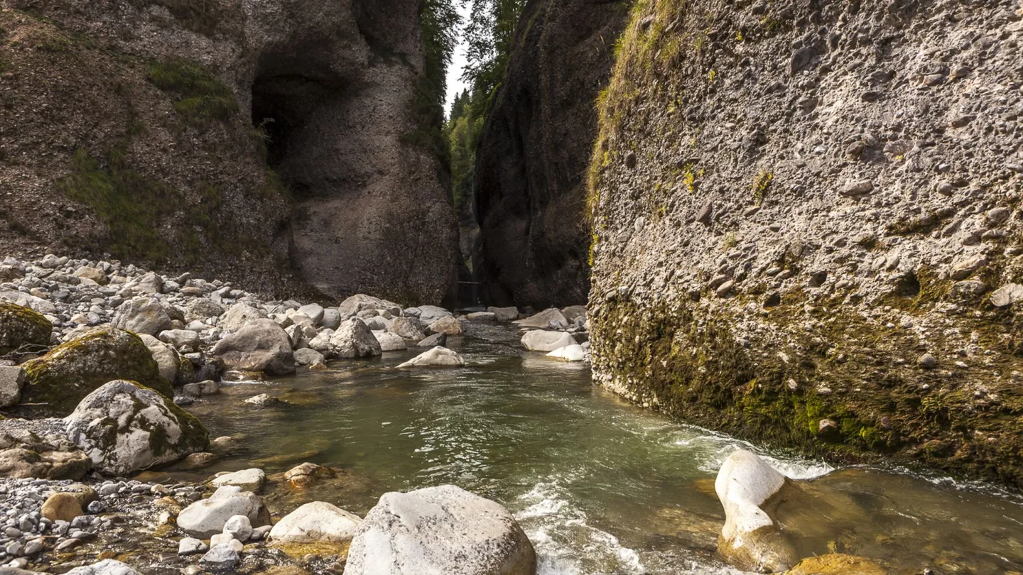 Steile Felswände entlang der Emme