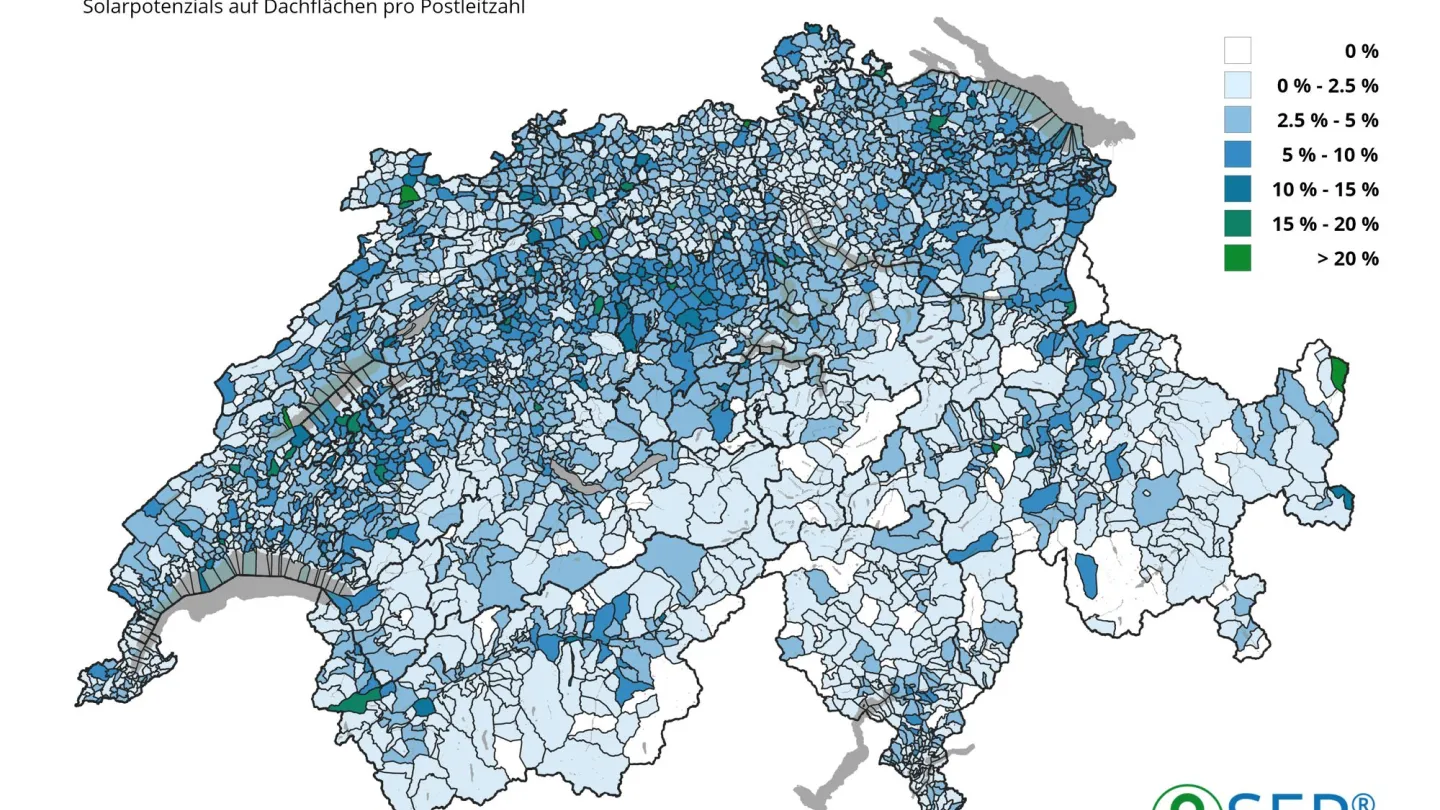 Solarpotential auf den Dächern der Schweizer Gemeinden