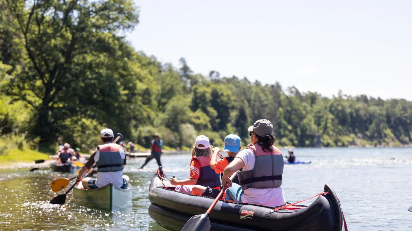 Teilnehmer einer Kanu-Exkursion auf den Spuren des Lachses