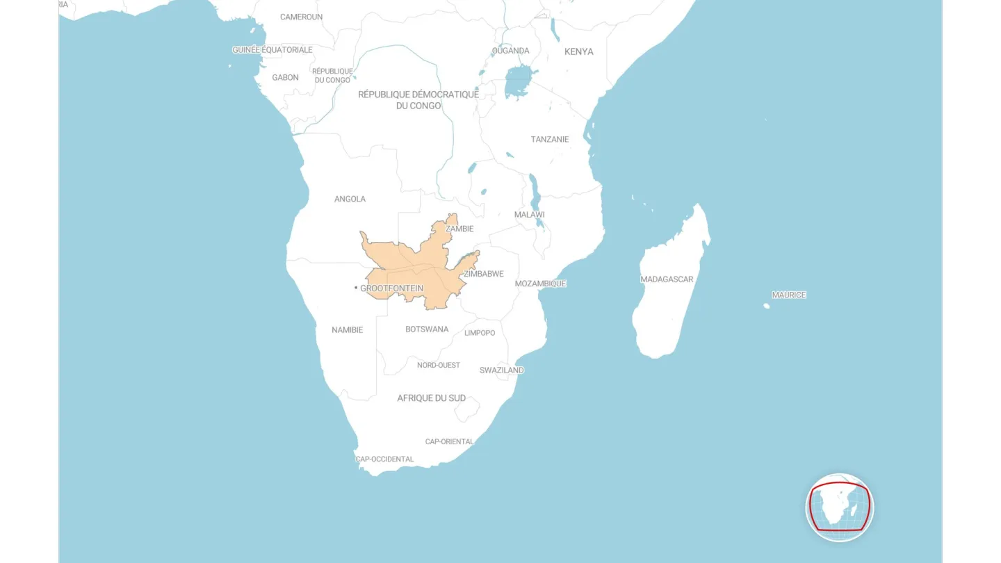 Karte Südafrika auf der die Region Kaza markiert ist