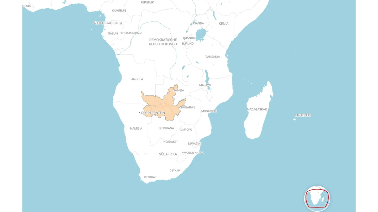 Karte Südafrika auf der die Region Kaza markiert ist