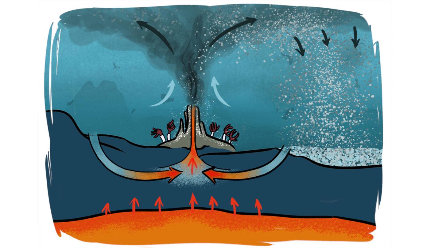 Illustration von einem Tiefseevulkan