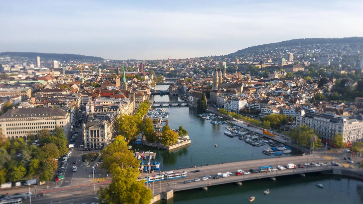 Luftaufnahme, Blick auf die Altstadt, Stadtansicht Zürich