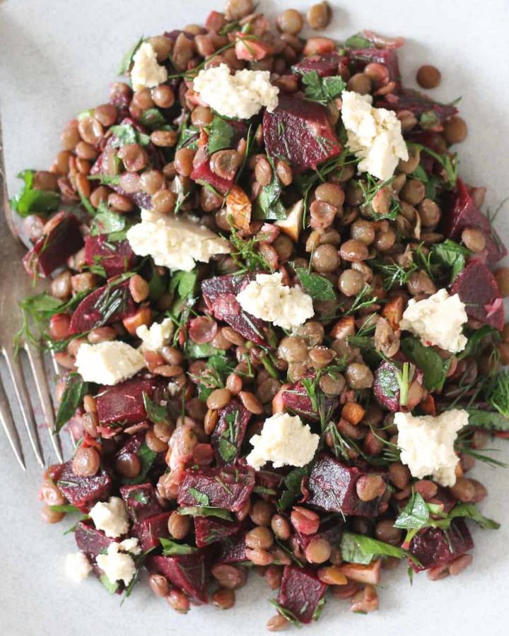 plate with lentil salad